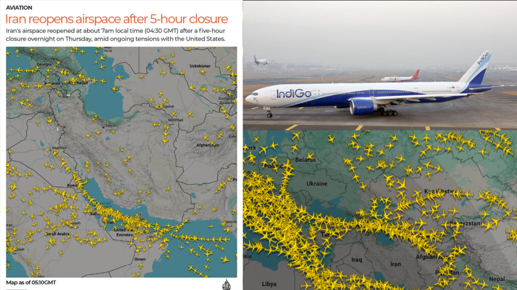 Iran Airspace बंद होने से अंतरराष्ट्रीय उड़ानों में अफरा-तफरी, IndiGo की फ्लाइट बाल-बाल बची
