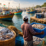 यह छवि भारत में मत्स्य उत्पादन, आधुनिक फिशरी ढांचे और निर्यात क्षमता को दर्शाती है।