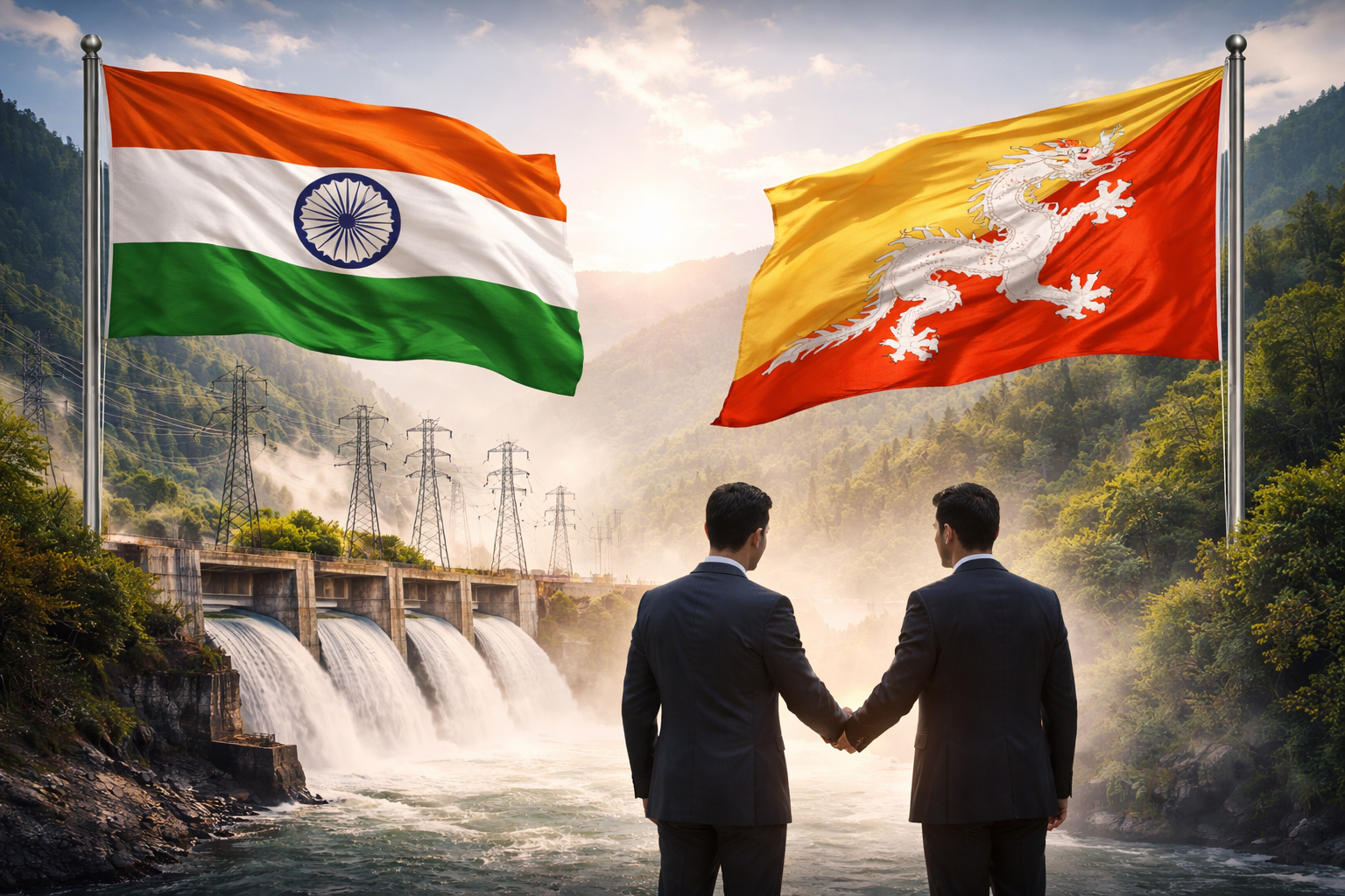 भारत-भूटान ऊर्जा सहयोग से जुड़ी जलविद्युत परियोजनाओं और बिजली पारेषण पर चर्चा का प्रतीकात्मक दृश्य Akhbaar Ekta