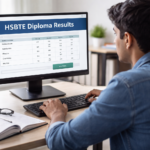 कंप्यूटर स्क्रीन पर HSBTE Diploma Result 2026 चेक करता हुआ छात्र, शैक्षणिक और परीक्षा से जुड़ा दृश्य।