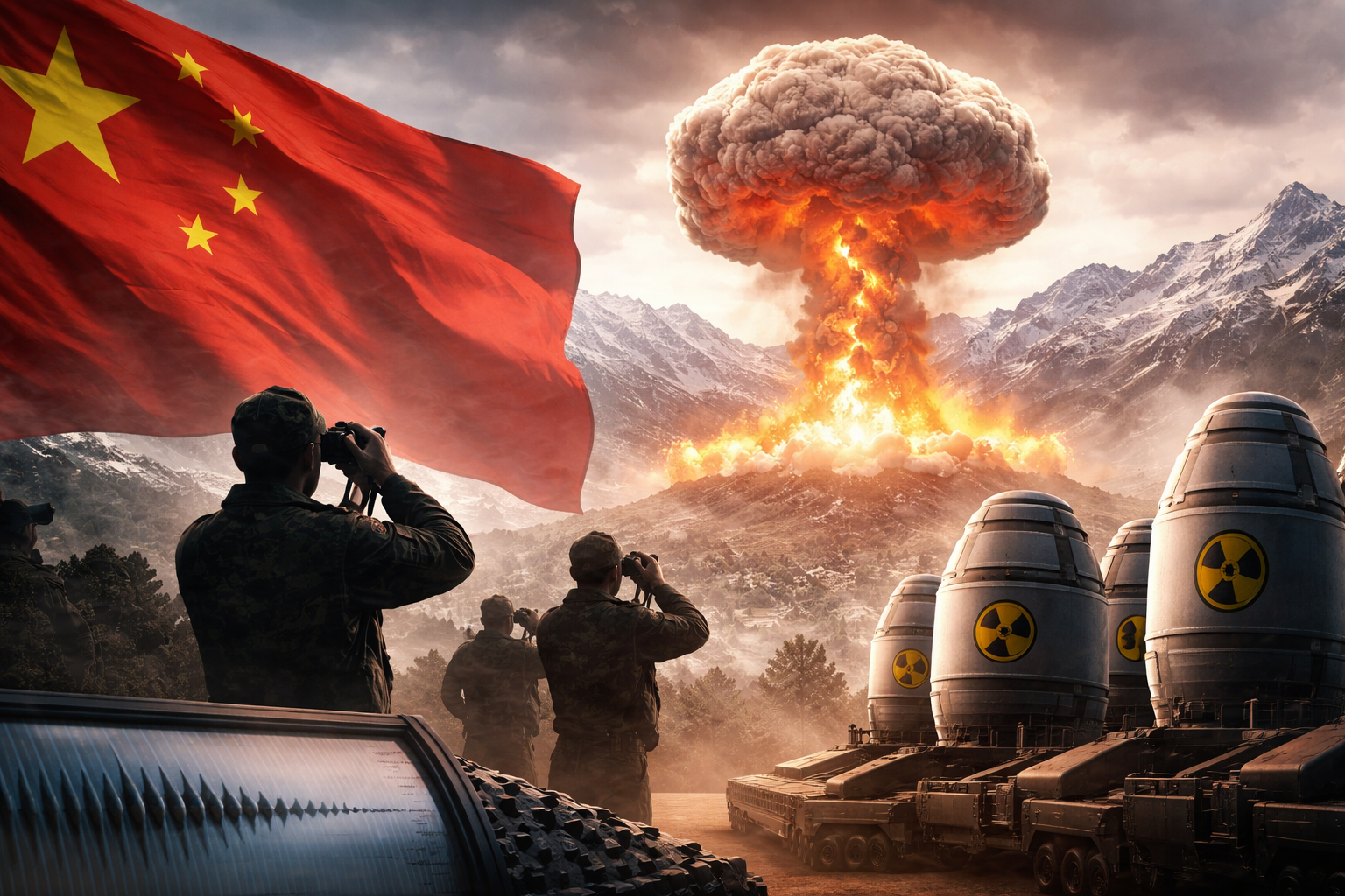 चीन न्यूक्लियर टेस्ट दावा 2020 से जुड़ा प्रतीकात्मक दृश्य, गलवान घाटी तनाव और परमाणु निगरानी का संकेत