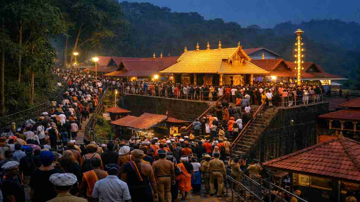 केरल स्थित सबरीमाला मंदिर का दृश्य, जहां महिलाओं के प्रवेश को लेकर कानूनी बहस जारी है।