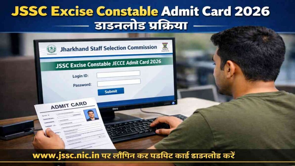 उम्मीदवार आधिकारिक वेबसाइट से JSSC Excise Constable Admit Card 2026 डाउनलोड करते हुए