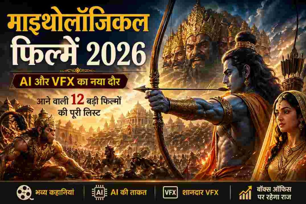 एक भव्य दृश्य जिसमें रामायण के किरदार आधुनिक VFX तकनीक के साथ दर्शाए गए हैं।