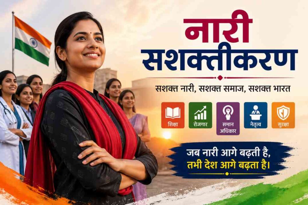 एक आत्मनिर्भर महिला जो आत्मविश्वास के साथ आगे बढ़ रही है, जो नारी सशक्तीकरण का प्रतीक है।