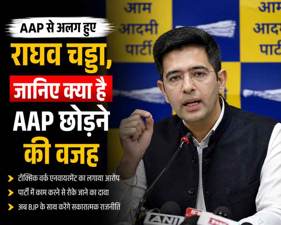 Raghav Chadha मीडिया से बात करते हुए, AAP छोड़ने की वजह बताते हुए