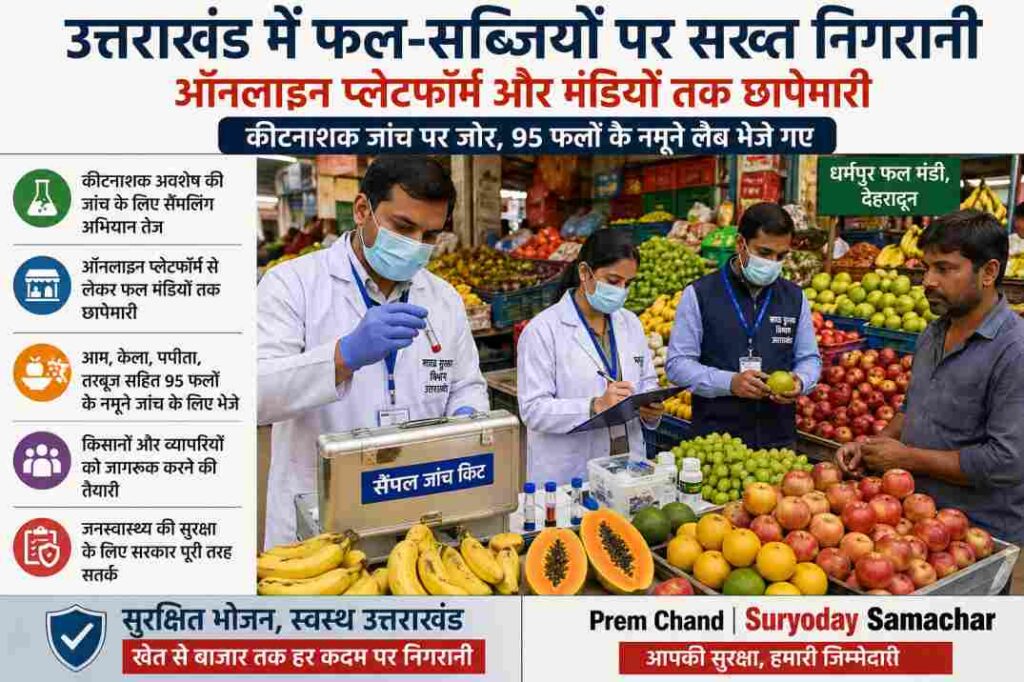 फल मंडी में खाद्य विभाग की टीम द्वारा फल-सब्जियों के नमूने लेते हुए, गुणवत्ता जांच पर फोकस
