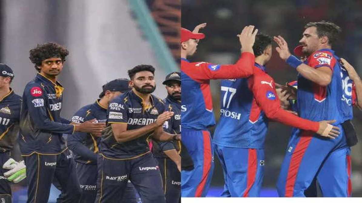 आईपीएल मैच के दौरान कप्तान शुभमन गिल और गुजरात टाइटंस की टीम का दृश्य