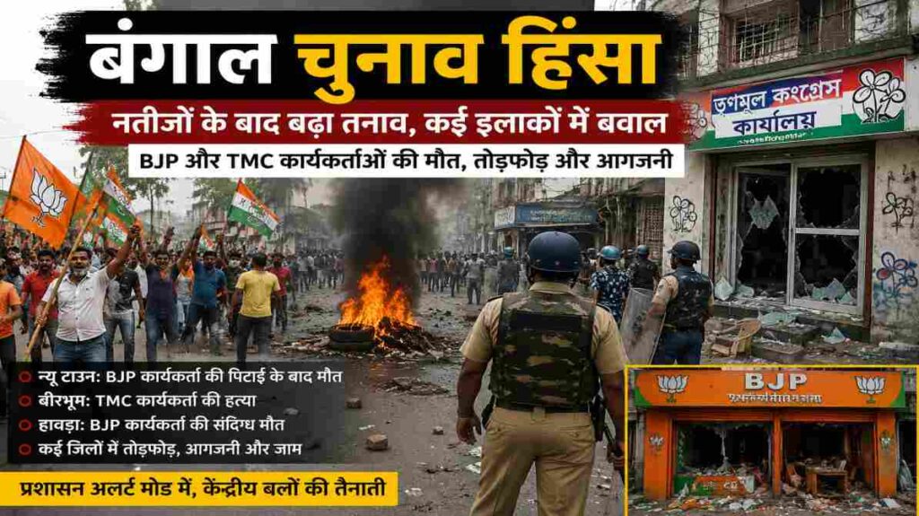पश्चिम बंगाल में चुनाव के बाद प्रदर्शन, पुलिस तैनाती और राजनीतिक हिंसा का दृश्य
