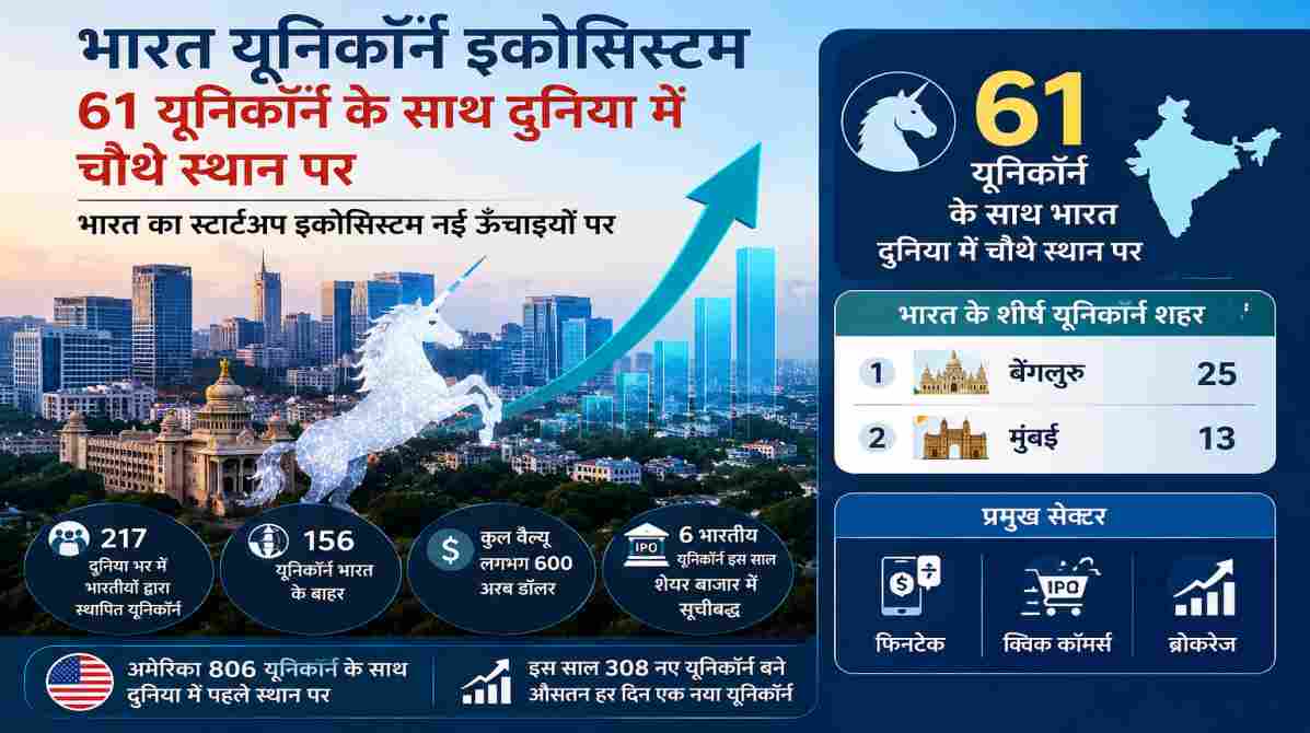 बेंगलुरु स्काईलाइन, आधुनिक स्टार्टअप ऑफिस, डिजिटल ग्रोथ ग्राफ, भारत का नक्शा और यूनिकॉर्न स्टार्टअप को दर्शाता हाई-क्वालिटी बिजनेस न्यूज़ विजुअल, बिना किसी चैनल लोगो या वॉटरमार्क के।
